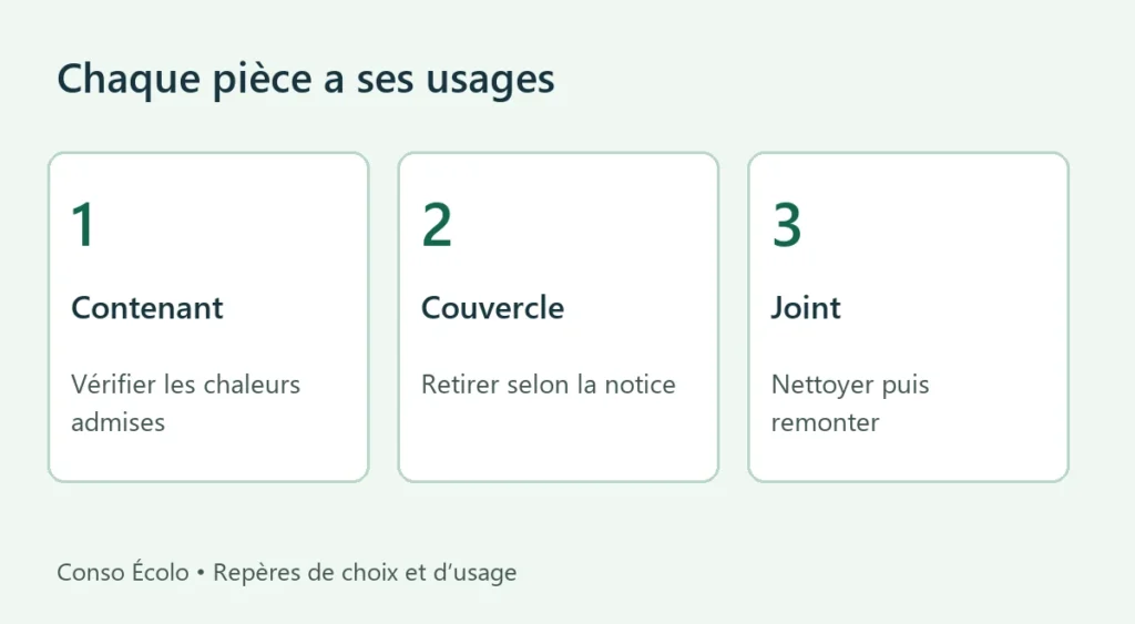 Contenant, couvercle et joint à distinguer