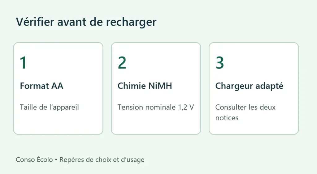 Format, chimie et chargeur à vérifier